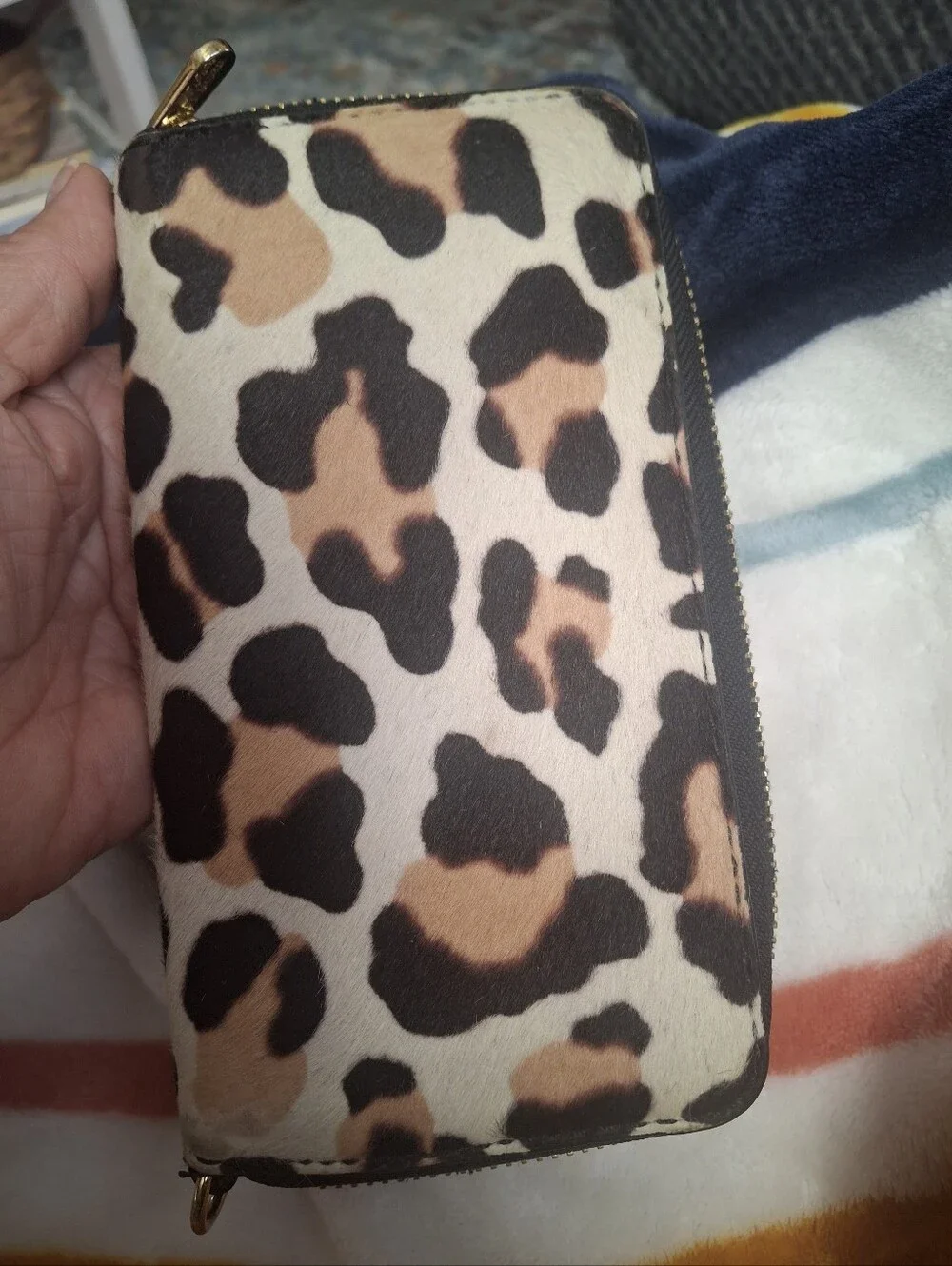 Michael Kors Leopard Print Zip Wallet - Tan, Black, Cream